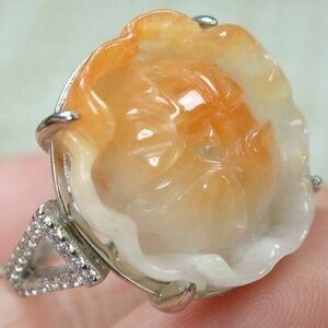 Certified Yellow 100% natural A jadeite jade Ring~Rich Flower 戒指